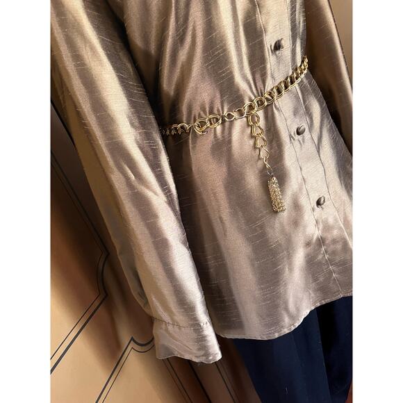 Vintage bronze lamé blouse, size XL - Picture 2 of 8
